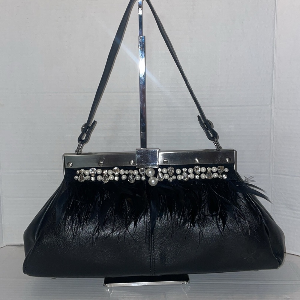 Patricia Nash Diamonds Feathers Pearls Leather Shoulder Bag